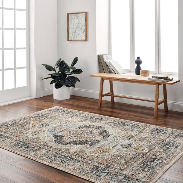 slide 2 of 12, Livabliss Beckham Transitional Medallion Area Rug Grey/Beige - 2' 7" x 7' 3"