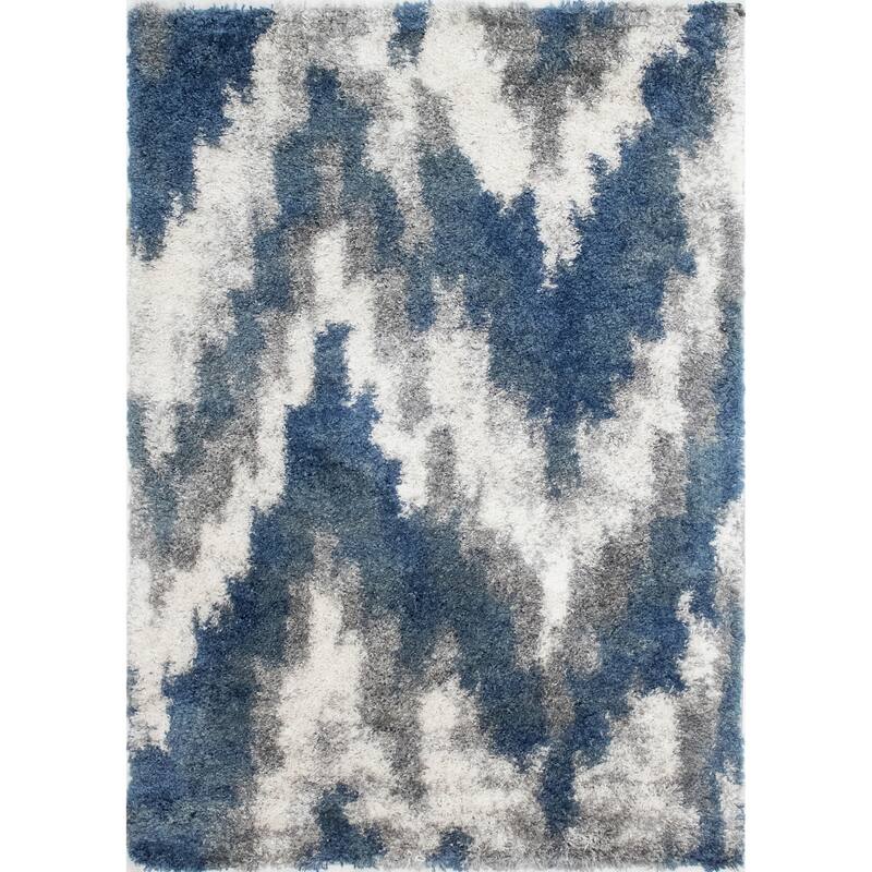 Noori Rug Lux Emma Casual Ikat Pattern 2-inch Thick Shag Rug - 6'6"x9'6" - Blue/Grey