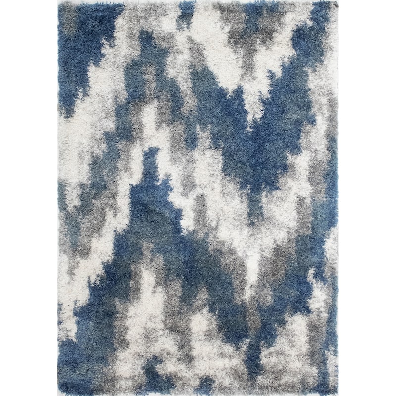 Noori Rug Lux Emma Casual Ikat Pattern 2-inch Thick Shag Rug - 5'0" x 8'0" - Blue/Grey