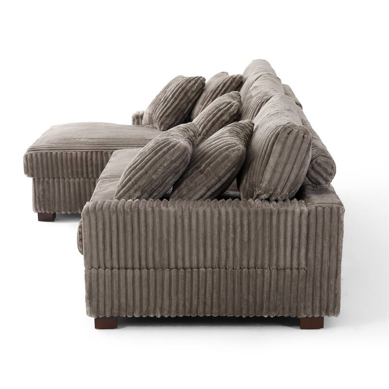 118.3" W Plush Corduroy Square Arm Upholstered Sectional Modular Sofa