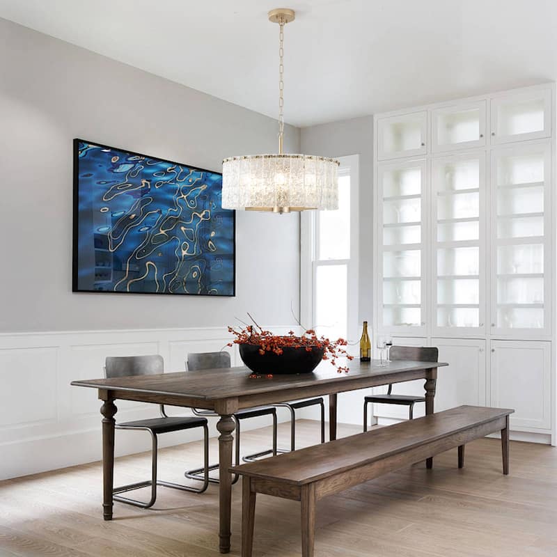 5-Light Modern Round Drum Chandelier, Classic Semi Flush Mount Chandelier, Kitchen Island Pendant Light for Dining Room - N/A