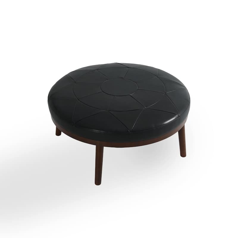 UIXE Full Grain Genuine Italian Leather Round Ottoman Modern Oversize Side Tble
