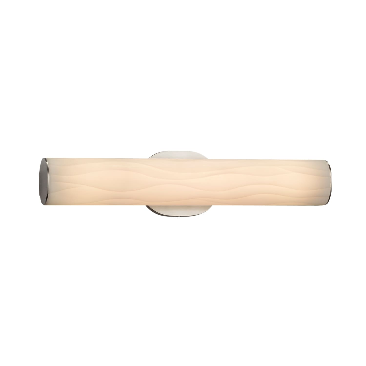 Justice Design Porcelina Eliptical 20-inch Brushed Nickel ADA LED Wall/ Bath Bar, Waves Shade