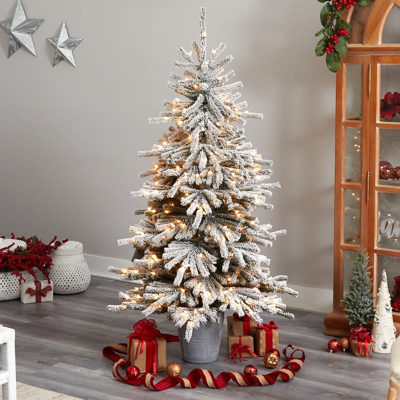 6Ft Artificial Christmas Tree with Lights & Planter - Pine Tree Holiday Decor - Green - 72