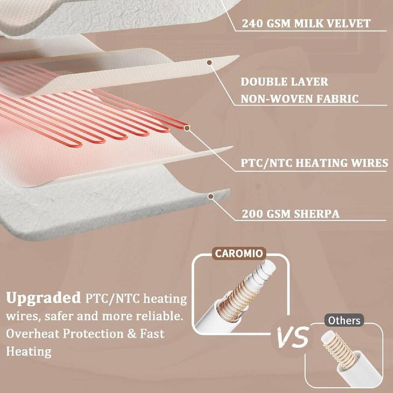 Heated Electric Blanket with LCD Dual Controller, Beige