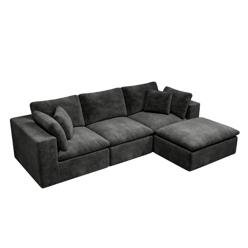 Roomfitters 108.3" Modular Sectional Sofa, 4-Piece Compressed Cloud Couch, No Assembly Required, Plush Corduroy, Grey