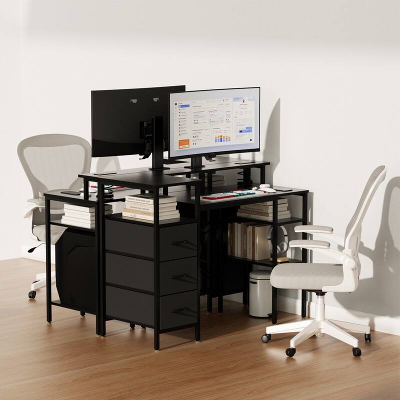 47'' Computer Gaming Office Desk with Charging Station , Storage Drawers, Versatile Writing Work Desk for Home Office Study