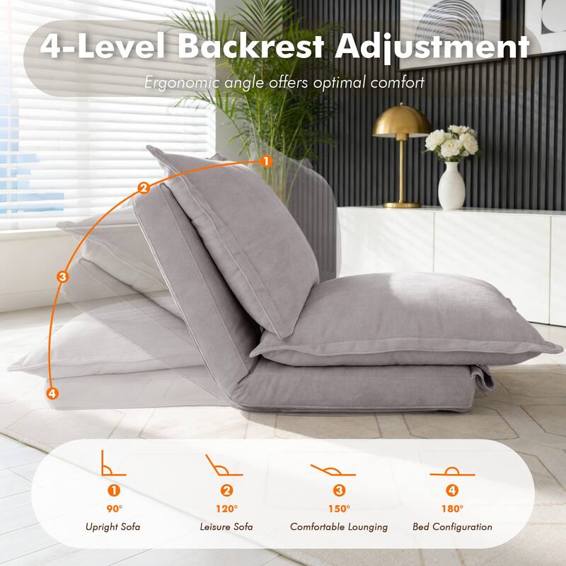 Chenille Upholstered Convertible Flip Comfy Bean Bag Lazy Sofa with Adjustable Backrest for Living Room