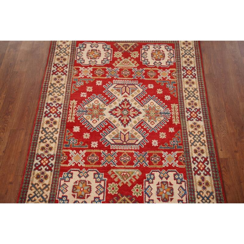 Geometric Kazak Oriental Rug Home Decor Hand-Knotted Wool Carpet - 3'3" x 4'10"