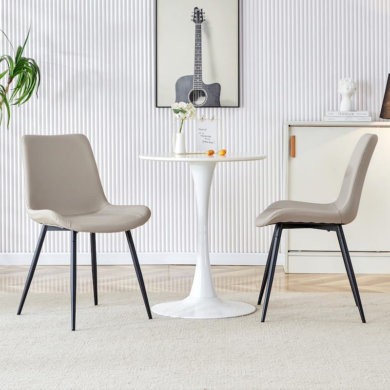 Simple Faux Leather Dining Chair with Curved Widened Cushion and Black Metal Legs(set of 4)