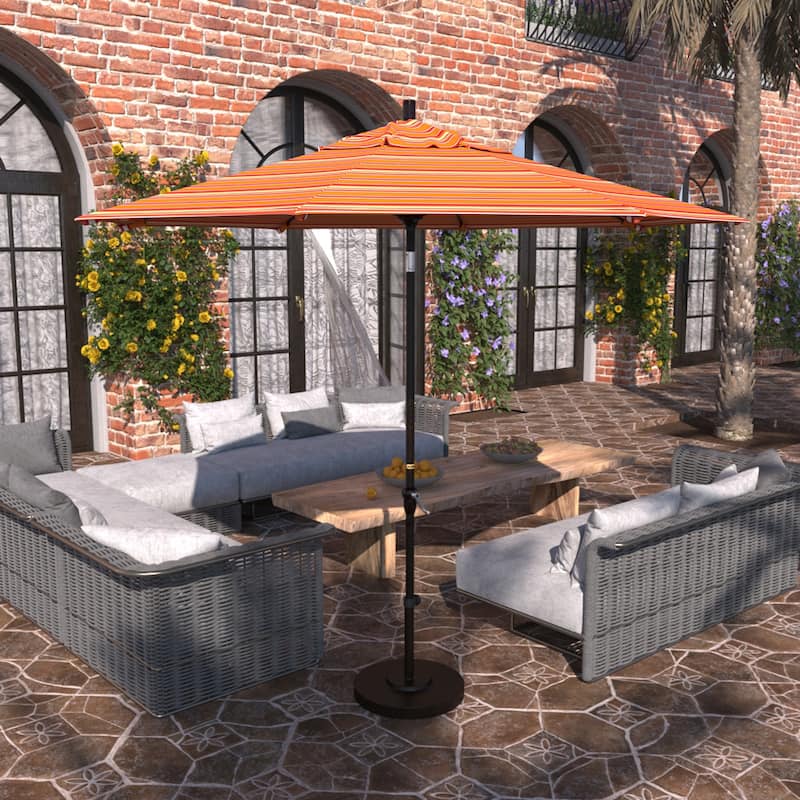 California Umbrella 9' Sunset Series Patio Umbrella Bronze Aluminum Frame and Ribs, Crank Lift Auto Tilt, Sunbrella Cilantro