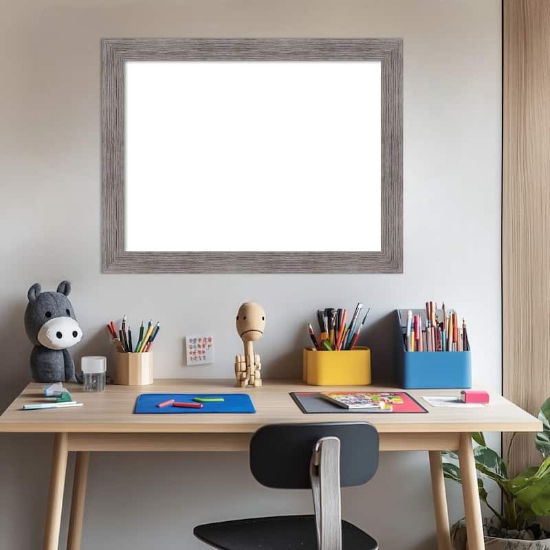 Amanti Art Pinstripe Plank Grey Narrow Framed Dry Erase Magnetic Board