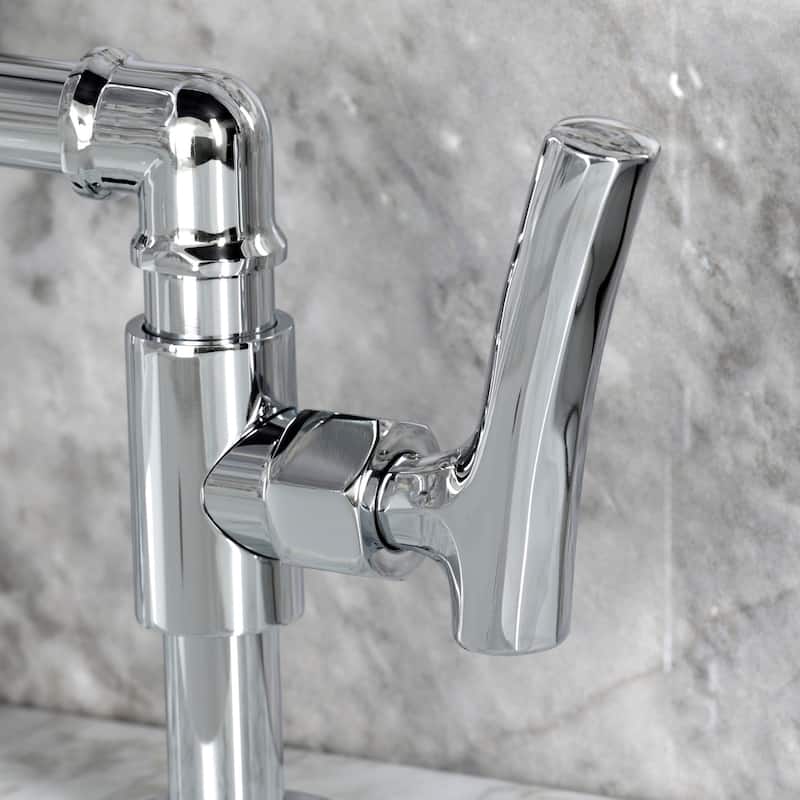 Kingston Brass Hallerbos Two-Handle 4-Hole Deck Mount Bridge Bathroom Faucet with Brass Pop-Up Drain