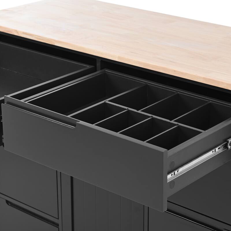 Kitchen Island on Wheels w/ 8 Handle-Free Drawers & Flatware Organizer