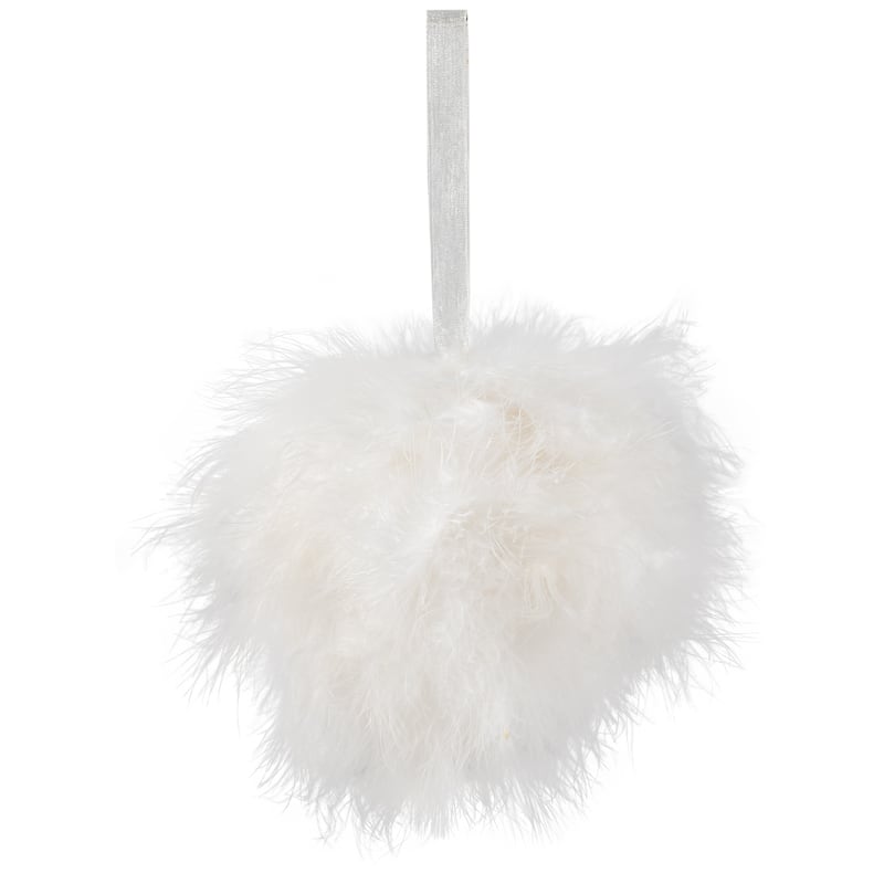 Wispy Feather Christmas Ball Ornament - 6" - White