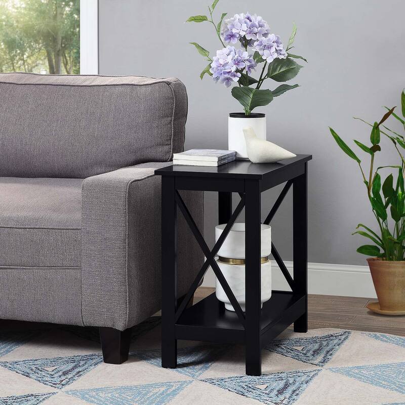 Chairside End Table with Shelf, Slim Chairside Style with Two Open Shelves, Functional Accent Table for Small Living Spaces