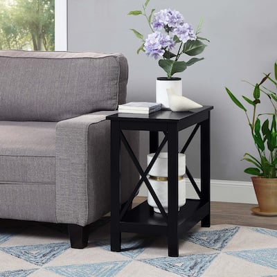 Chairside End Table with Shelf, Slim Chairside Style with Two Open Shelves, Functional Accent Table for Small Living Spaces