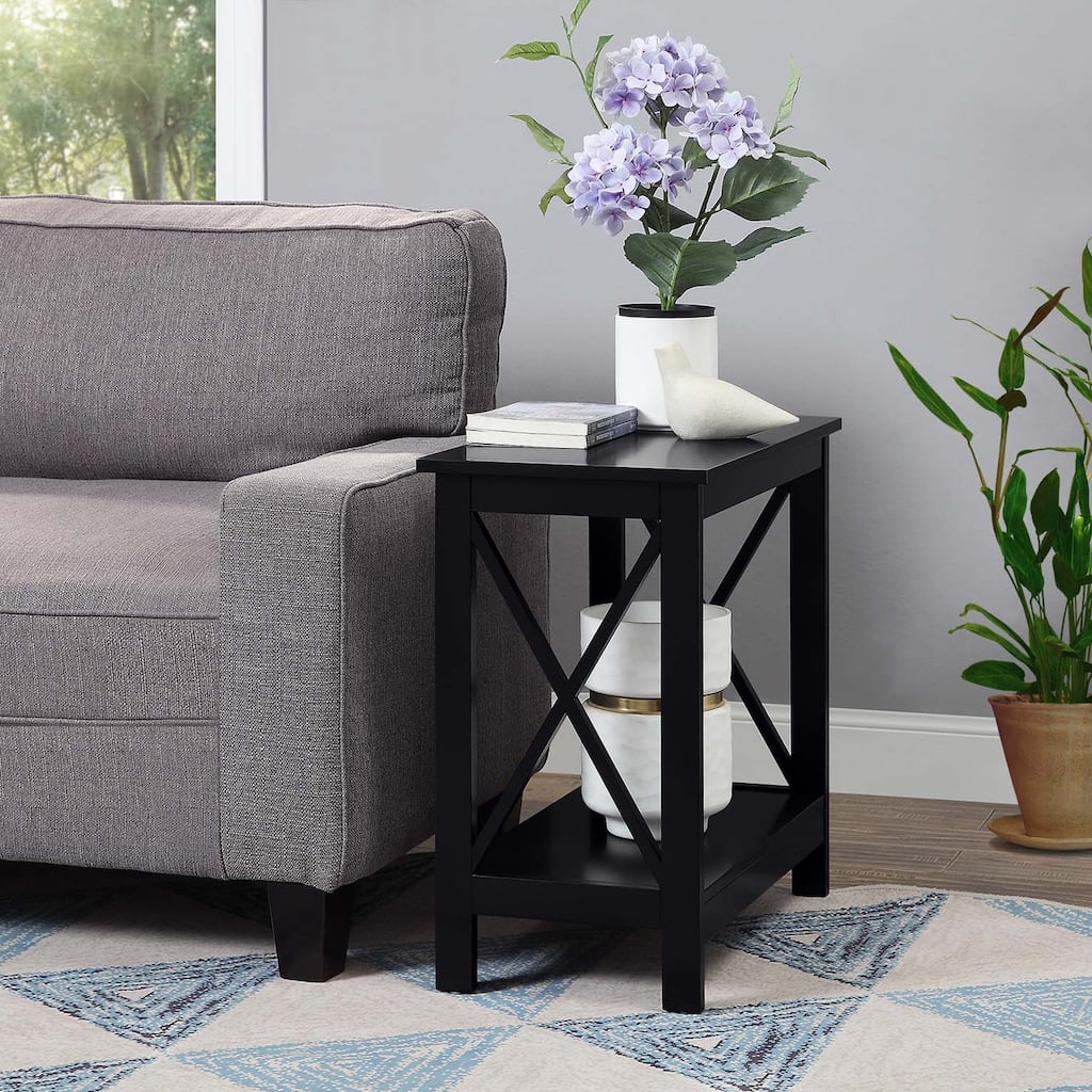 Chairside End Table with Shelf, Slim Chairside Style with Two Open Shelves, Functional Accent Table for Small Living Spaces