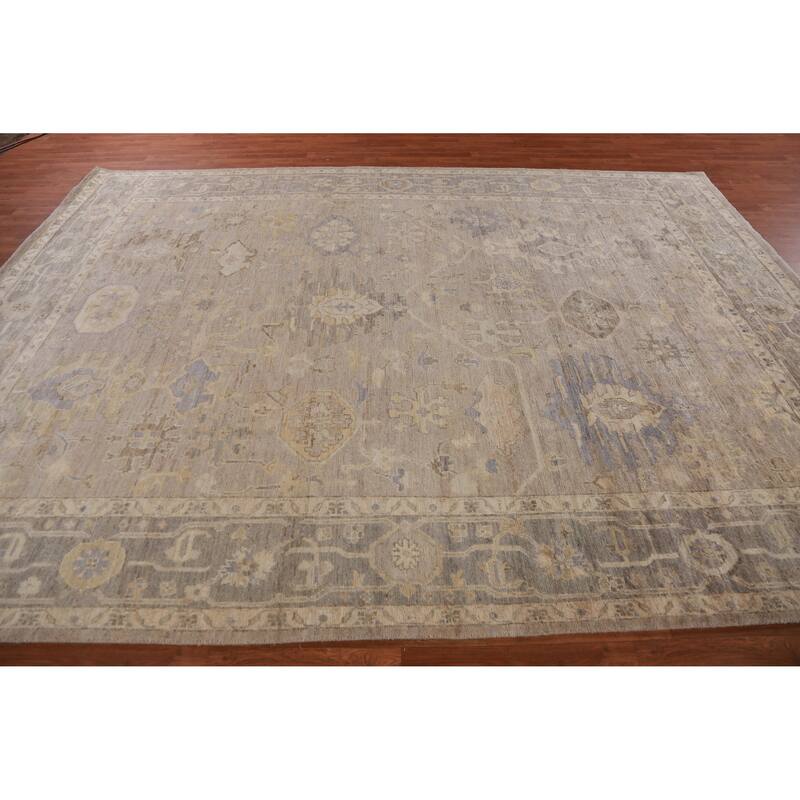 Hand Knotted Oriental 100% Wool Carpet Transitional All-Over Beige & Ivories Oushak Area Rug - 11' 8'' X 8' 9''