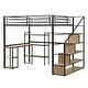 preview thumbnail 10 of 10, Full Size Metal Loft Bed with Staircase, Built-in Desk and Shelves in Black