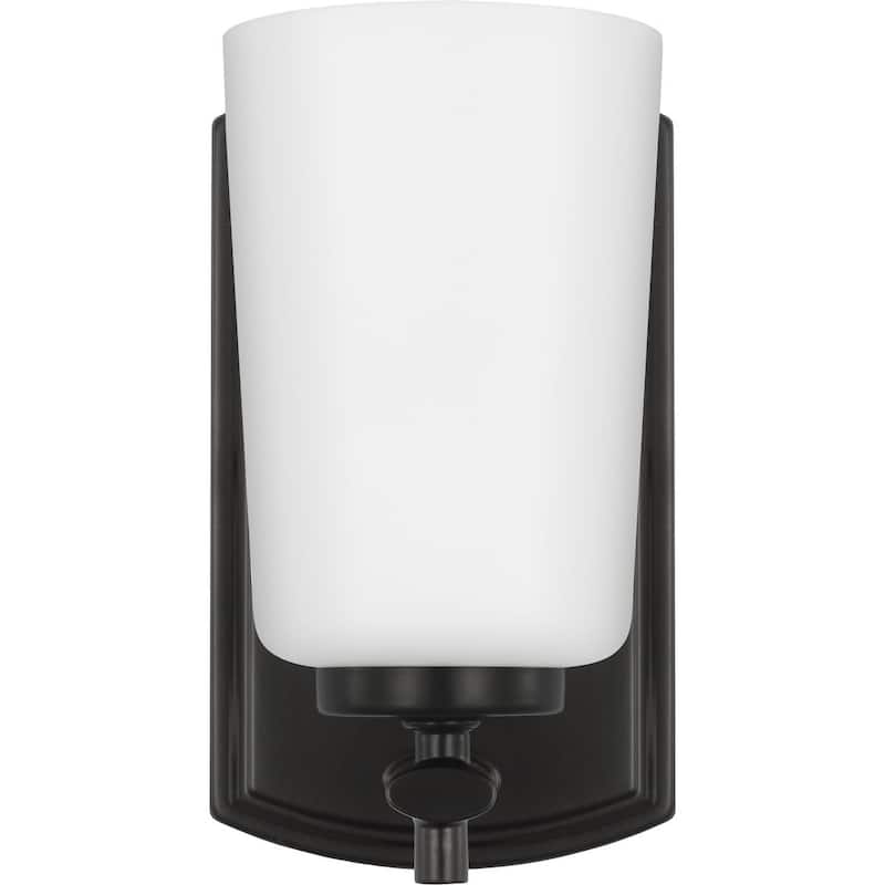 Adley Collection One-Light Matte Black Etched Opal Glass New Traditional Bath Vanity Light - 4.5 in x 6 in x 7.75 in