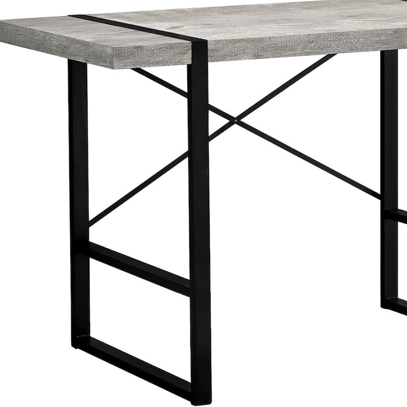 Wood Veneer Computer Desk with Black Metal Base and Rectangular Shape