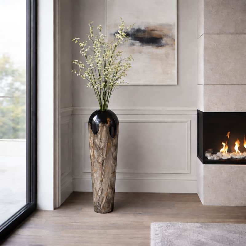 Tapered Iron Vase with Marbleized Finish - Modern Flower Vase