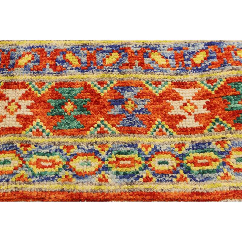 Rustic Balochi Contreras Red/Blue Hand Knotted Wool Rug - 5'8'' x 8'0''