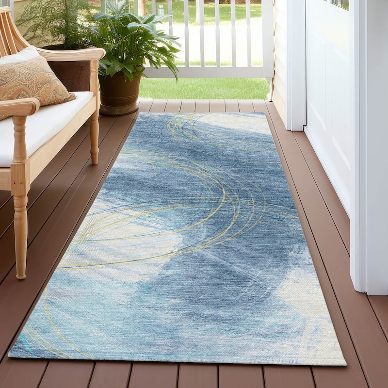 Machine Washable Indoor/ Outdoor Abstract Modern Chantille Rug - Sky - 2'3" x 7'6"