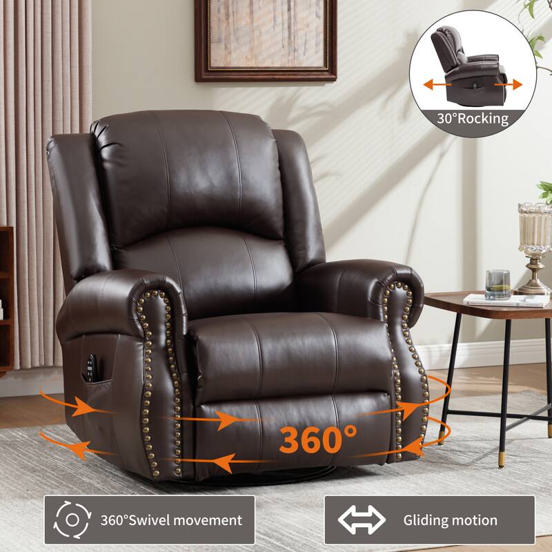 Manual Recliner Chair with Heat & Massage, Ergonomic Lounge Sofa Chair, Swivel Recliner Chair with Side Pocket
