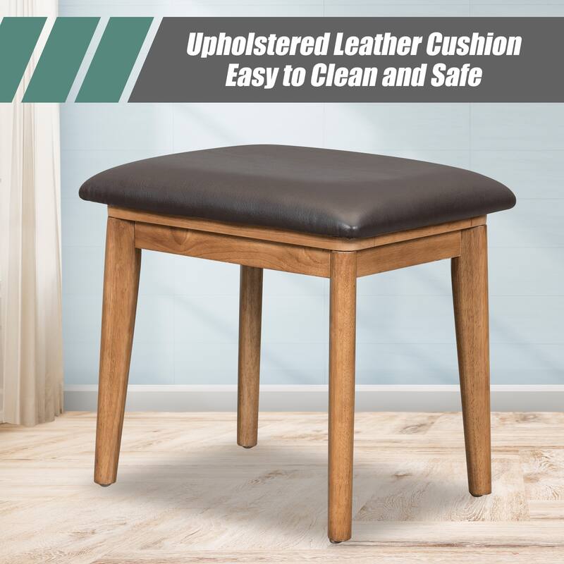 43.3" Classic Wood Makeup Vanity Set with Flip-top Mirror and Stool