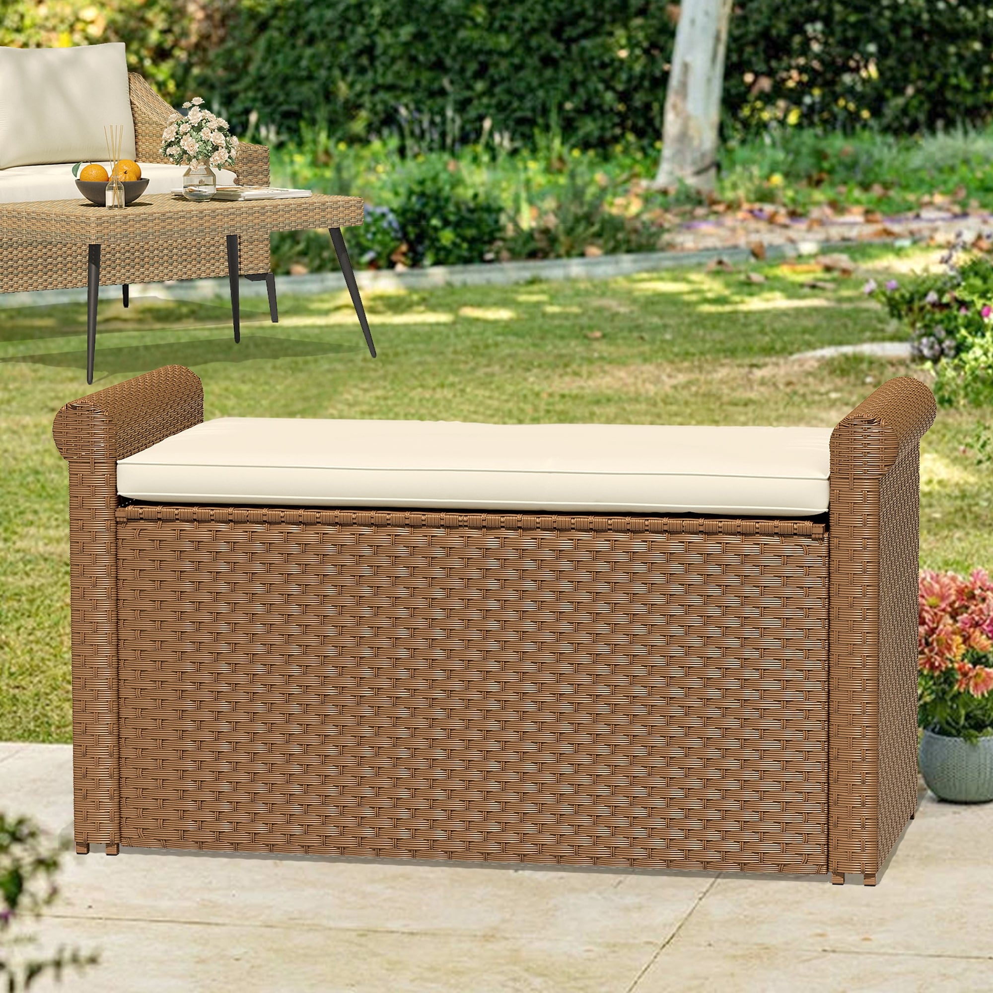 Coral coast pruitt resin wicker outdoor top bench with cushion