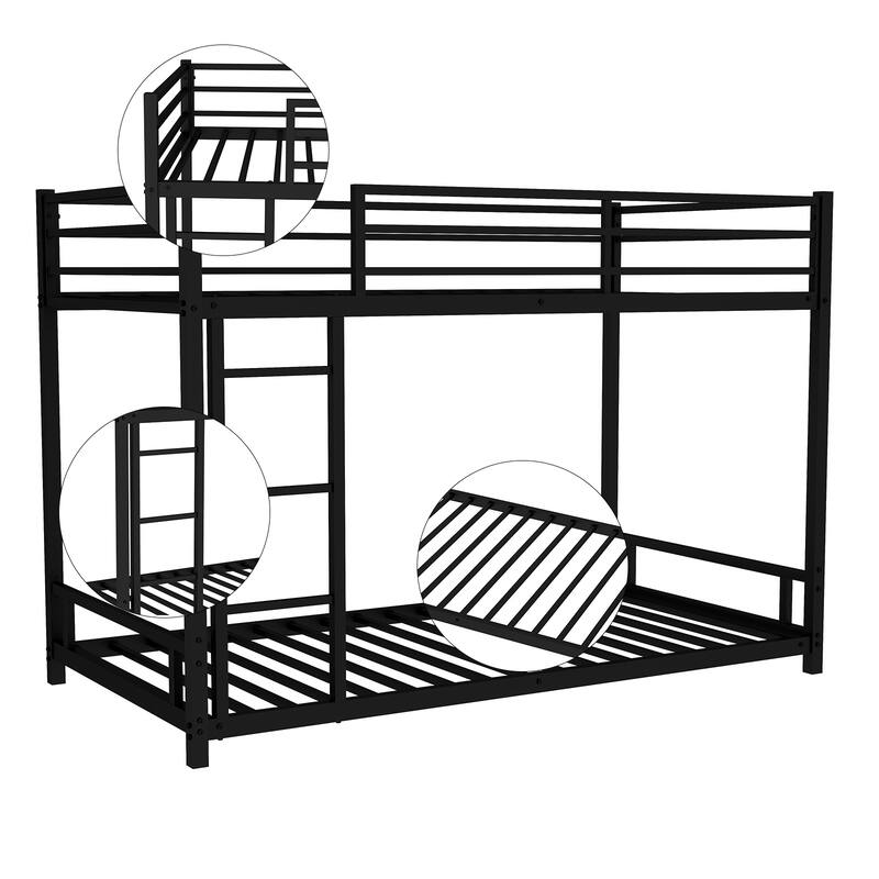 Metal Twin Over Twin Bunk Bed, Heavy-Duty Sturdy Construction, Safety Guardrails, No Box Spring Needed