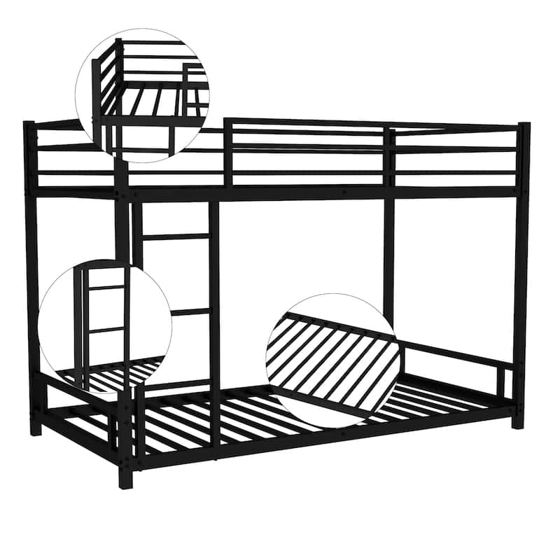 Roomfitters Metal Twin over Twin Bunk Bed, Heavy-duty Sturdy Metal, Noise Reduced, Safety Guardrail, No Box Spring Needed