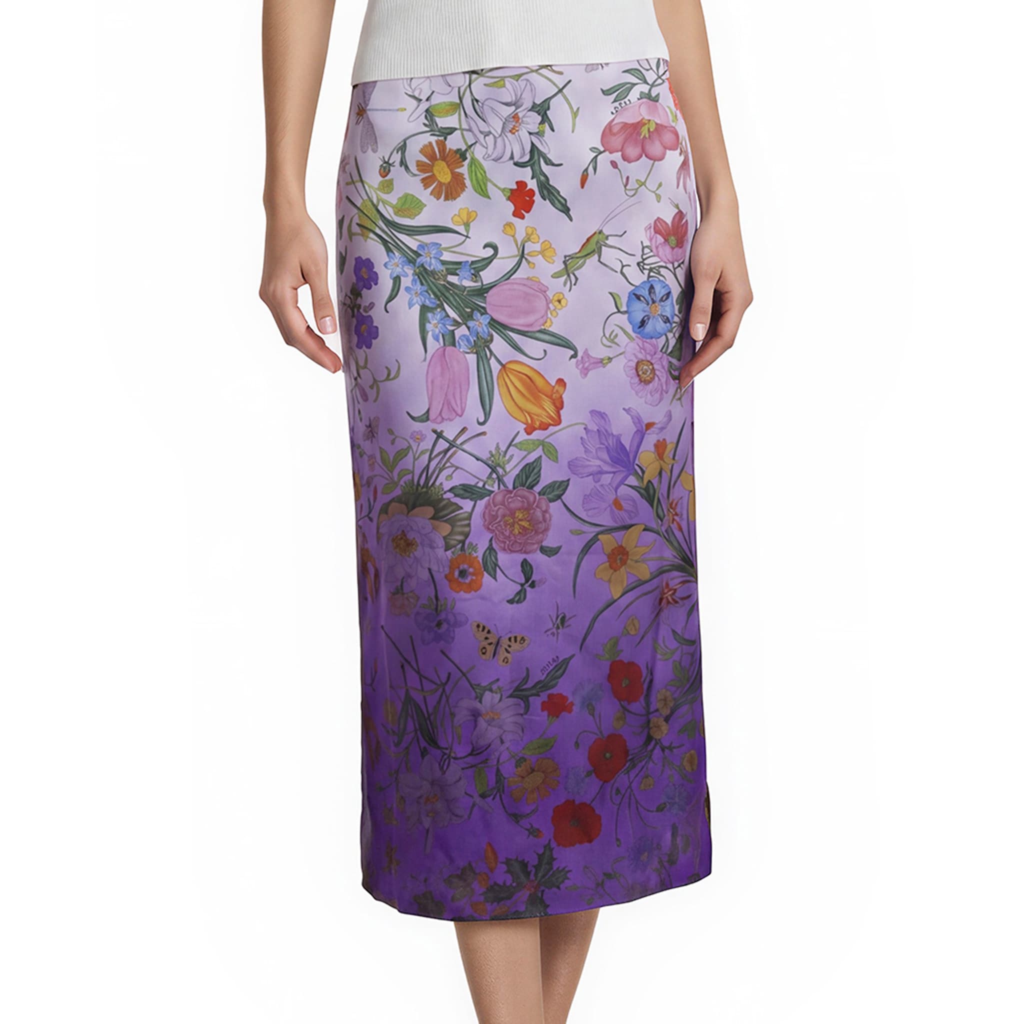 Gucci Flora Printed Ombre Silk Twill Skirt