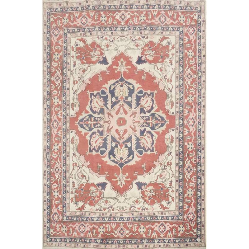 Hand Knotted Oriental 100% Wool Carpet Traditional Medallion Oranges & Rust Heriz (serapi) Area Rug - 9' 10'' X 8' 0''