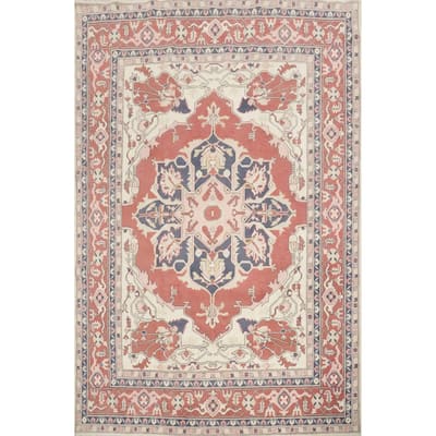 Hand Knotted Oriental 100% Wool Carpet Traditional Medallion Oranges & Rust Heriz (serapi) Area Rug - 9' 10'' X 8' 0''