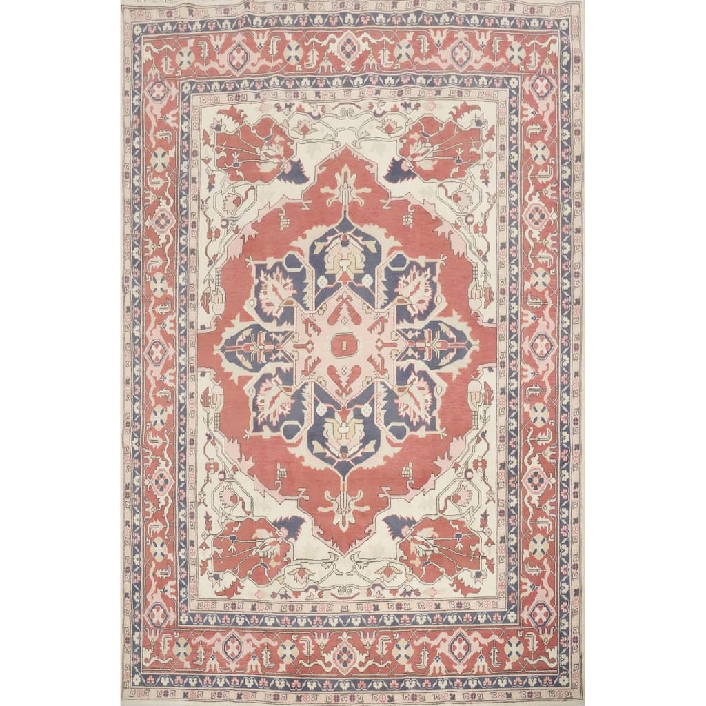 Hand Knotted Oriental 100% Wool Carpet Traditional Medallion Oranges & Rust Heriz (serapi) Area Rug - 9' 10'' X 8' 0''