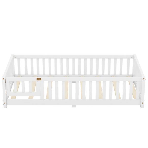 slide 2 of 5, Floor Bed with Safety Guardrails and Door White