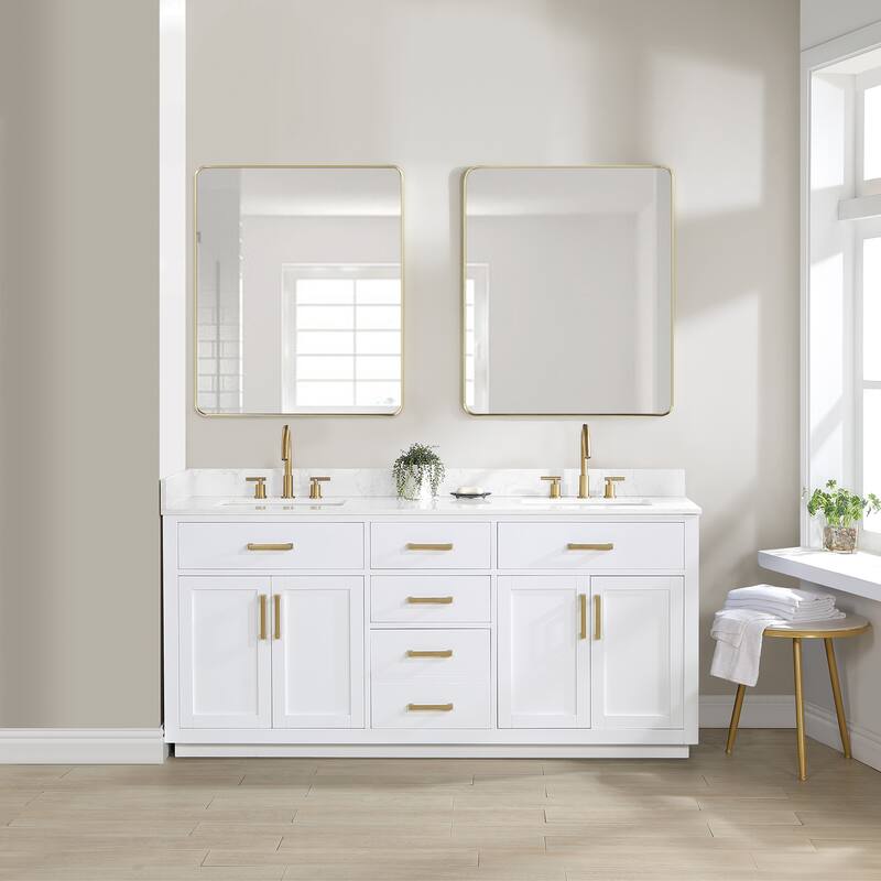 Altair Gavino Bath Vanity with Grain White Composite Stone Top and Mirror