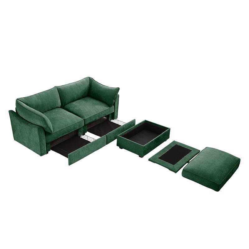 GDFStudio - Chenille 2-Seater 78.7" Sofa with Movable Ottoman and Storage Drawers