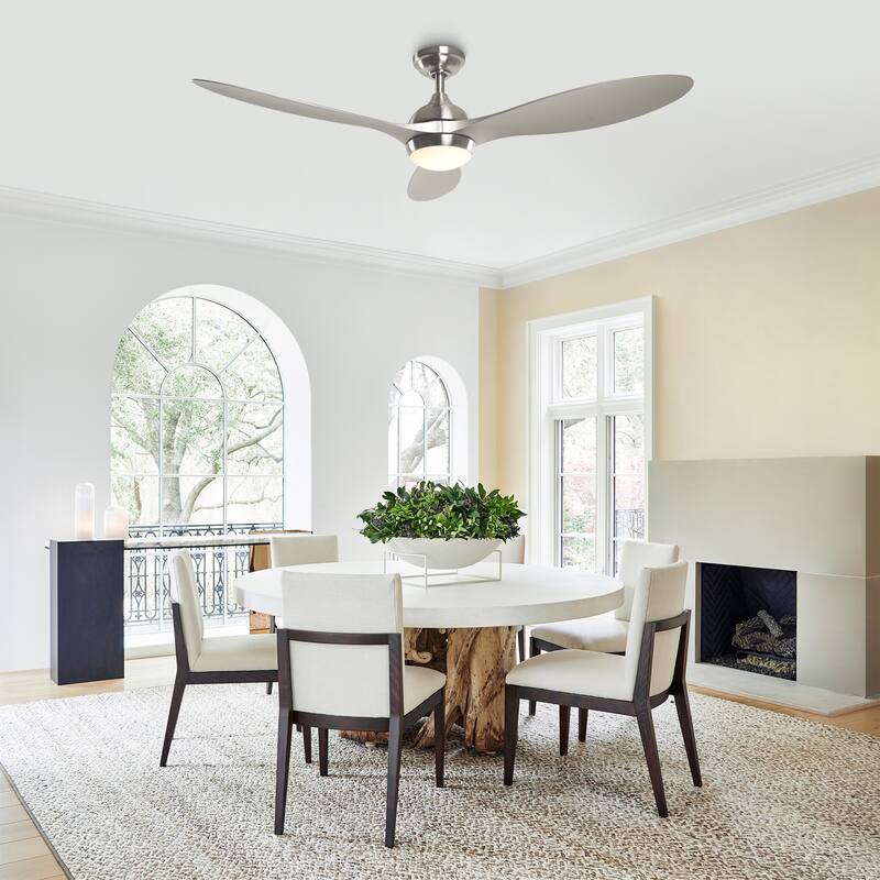 Modern Brushed Nickel 3-Blade LED Ceiling Fan with Remote Control - 56-in W x 13.7-in H