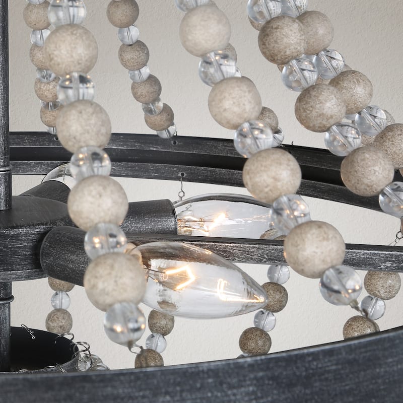 Modern Farmhouse 6-Light Wood Chandelier Boho Empire Pendant Light - D20.1"xH88.3"