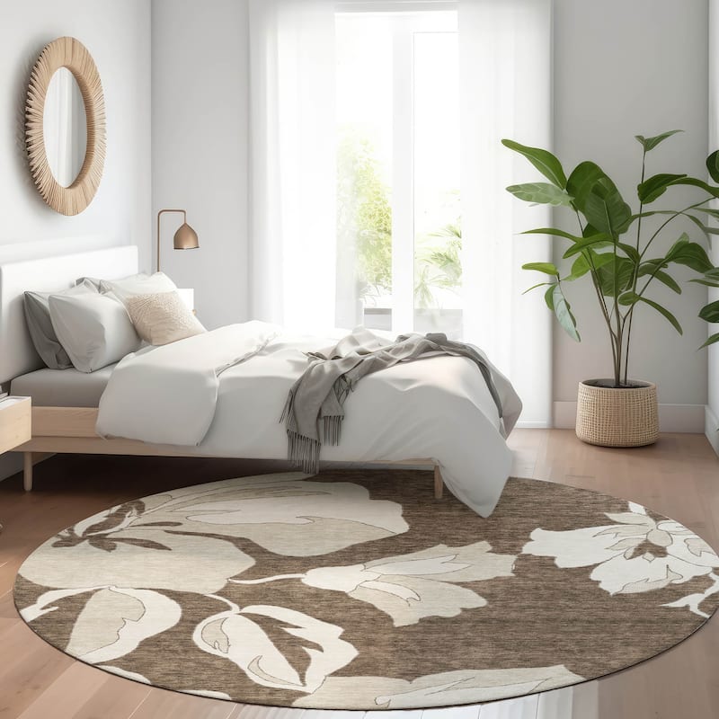 Premium Washable Super Soft Modern Floral Mayfield Rug - Brown - 8' x 8'