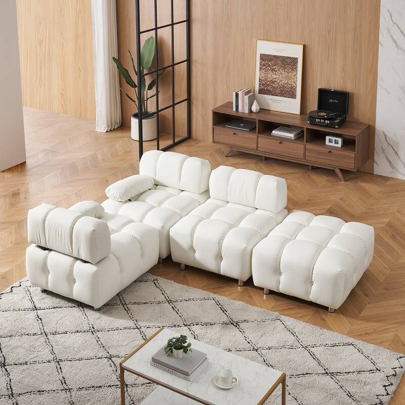 A 90.60-inch technology cloth white sofa, waterproof, stain and cat scratch resistant
