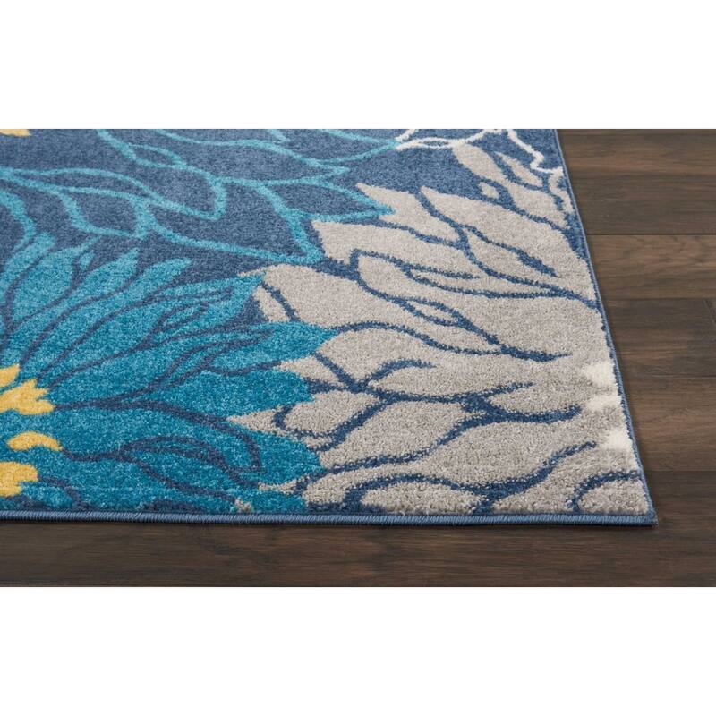 Blue Tropical Flower Rug - Overstock - 34190406