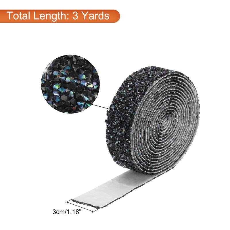 1 Roll 3 Yards Self Adhesive Crystal Rhinestone Diamond Ribbon - Black