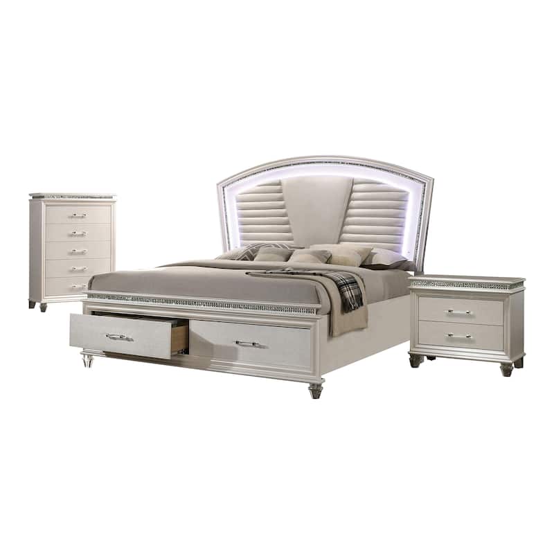 Xian Glam White Solid Wood 3-Piece Platform Bedroom Set w/ Storage by Furniture of America