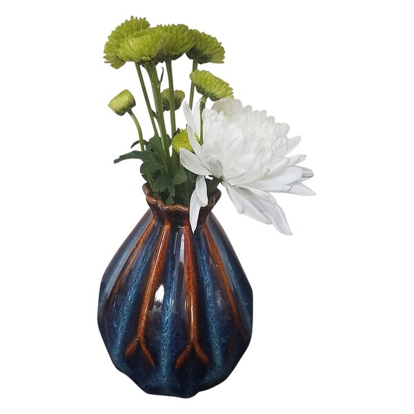 7" Blue Glazed Unique Ceramic Diamond Vase - N/A