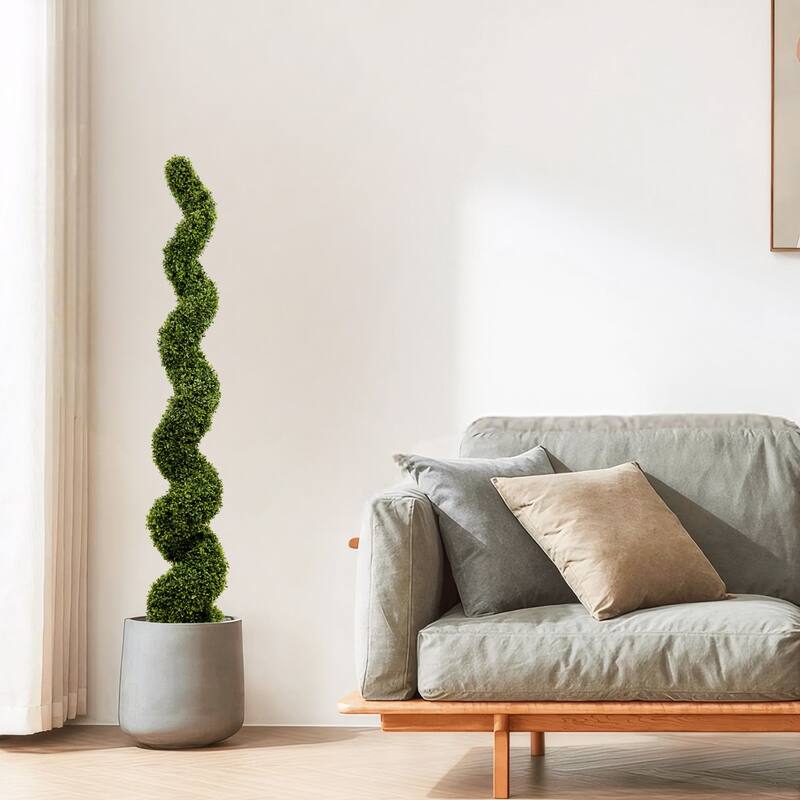 6FT Spiral Topiary Trees Artificial Outdoor Faux Boxwood Plants Large Twisted Green Potted Trees, 2pcs/set